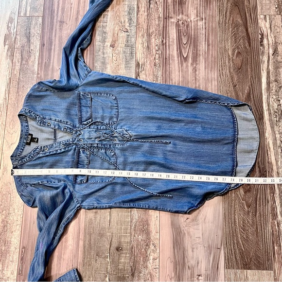 A.N.A. Womens Lyocell Chambray Popover Top Small Lace Up Dolphin Hem Popover - Picture 11 of 11